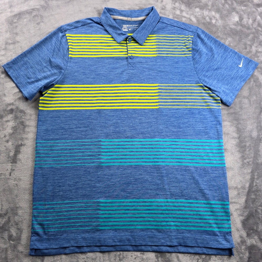 Nike Golf Polo Mens XL Blue Striped Dri-FIT Short‎ Sleeve Sport Shirt